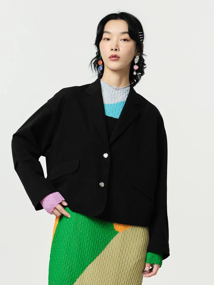 ジャケット・アウター EODUP design cotton short jacket convertible-block-printed-warm